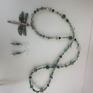 Handmade Azure and sage stone Dragonfly necklace